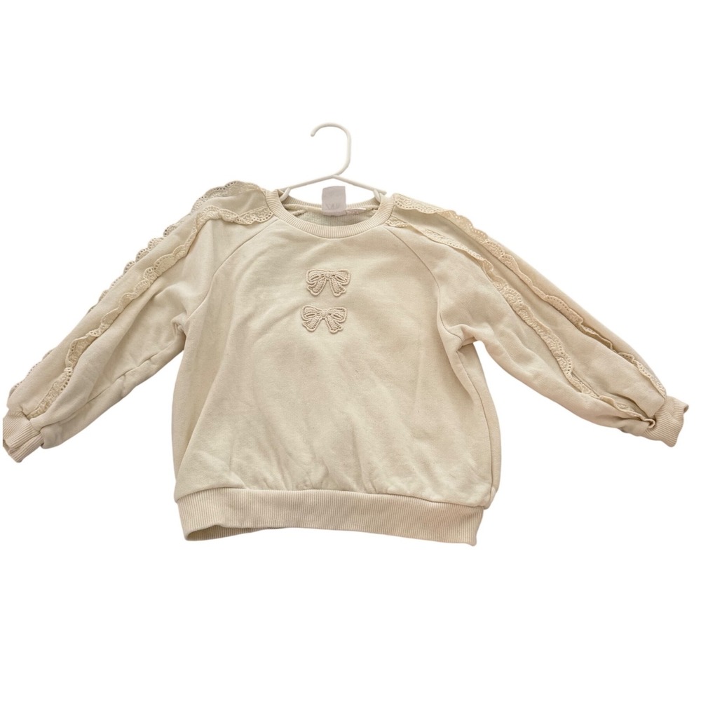 Zara Kids Girls Cream Lace Trim Bow Embroidered Sweatshirt Size 5 110cm